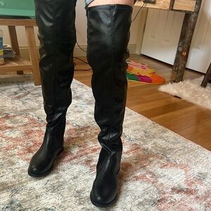 Womens black over the knee boot. Flat. Size 9
